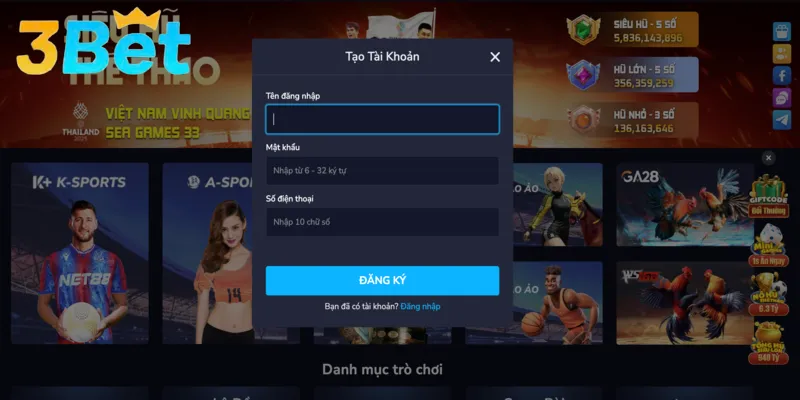 Cách đăng ký 3BET diễn ra nhanh chóng