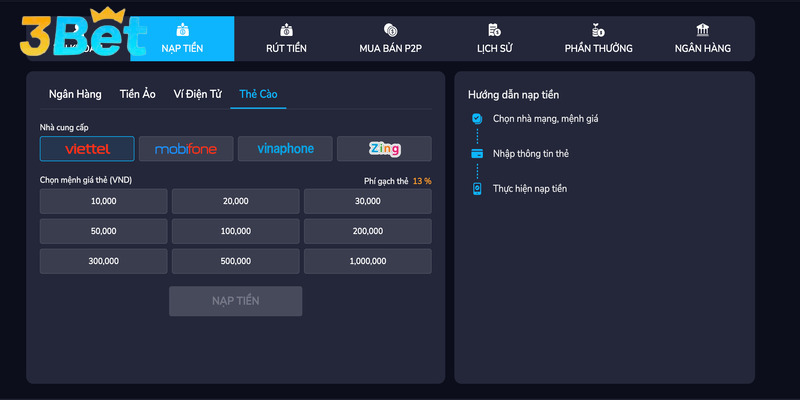 Nạp tiền 3BET an toàn tuyệt đối