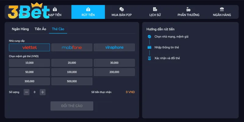 Hệ thống thanh toán của 3BET đa dạng